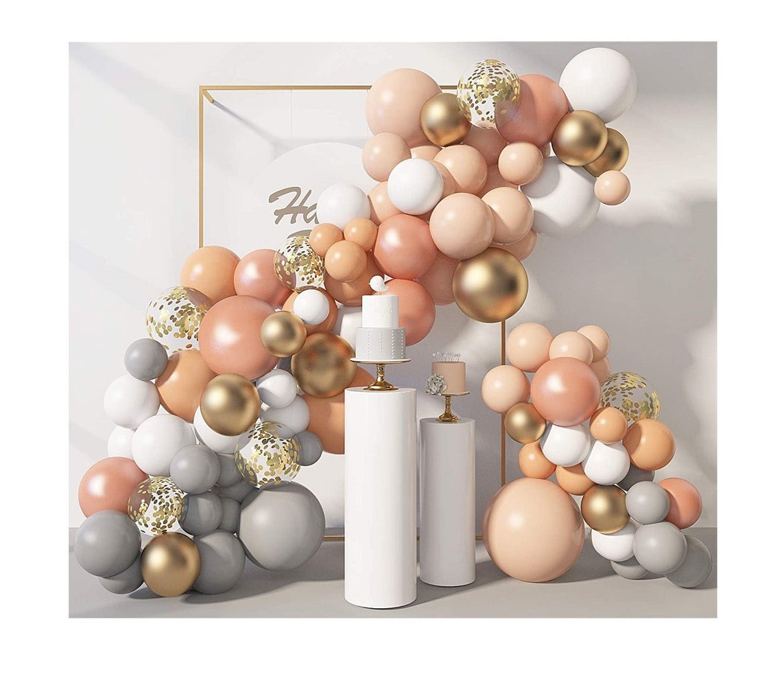 128Pcs Pastel Orange Gray Gold Balloon Arch Macaron Blush Balloon Garland Kit Wedding Bridal Shower Birthday Party Baby Shower Decorations