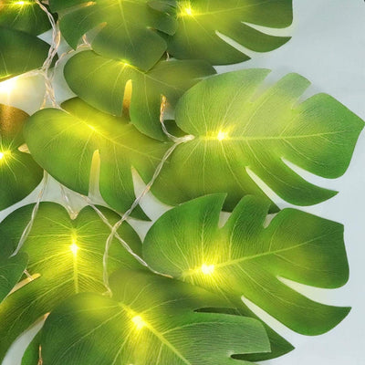 10 LED Monstera Leaf String Lights Tropical Artificial Rattan Palm Leaves Wall Hanging Vine Leaf Summer Outdoor Indoor Hawaiian Luau Party