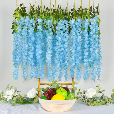 12x 3.6Ft Blue Artificial Wisteria Garland Artificial Flowers Fake Wisteria Vine Silk Flower Wedding Decorations Home Garden Party Decor