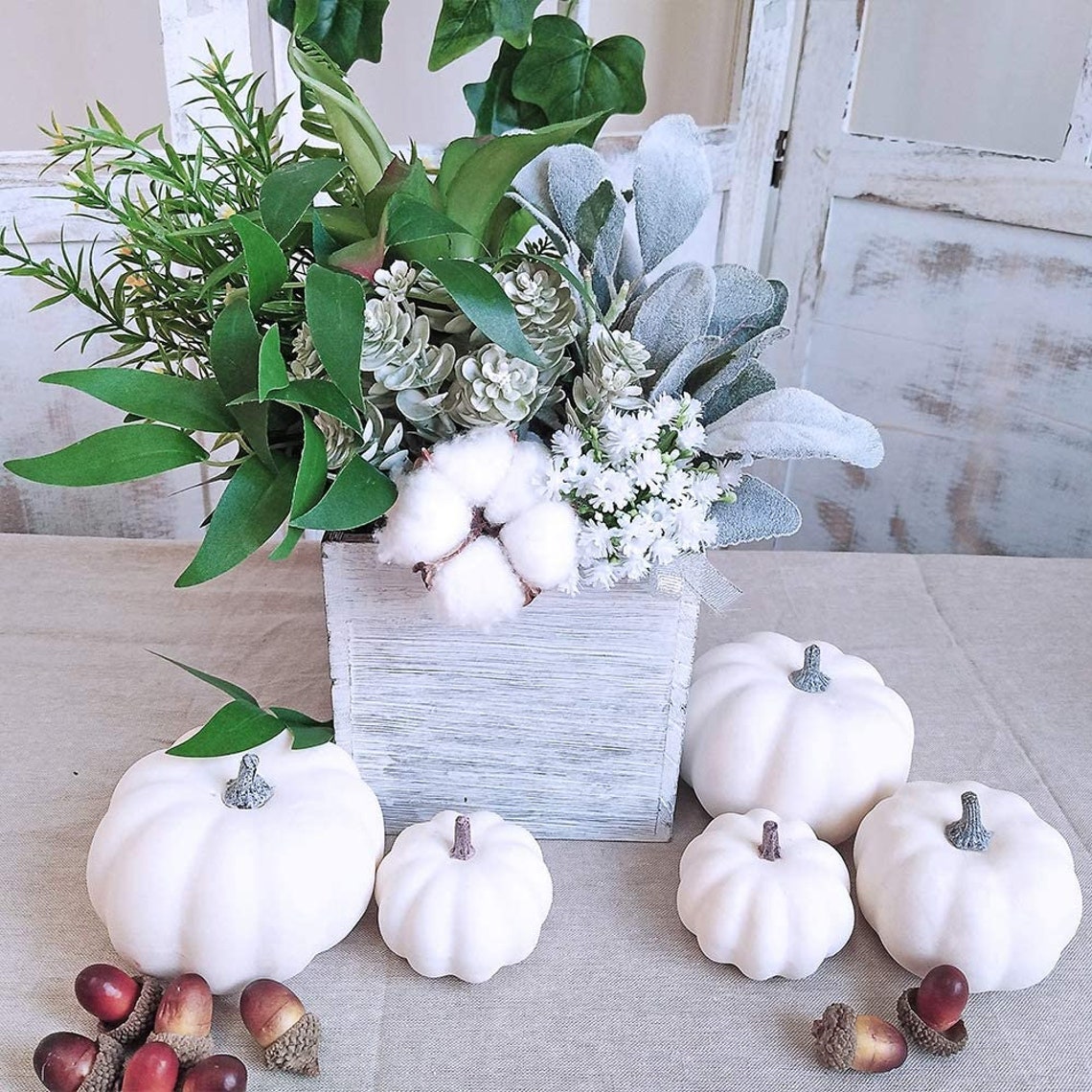 6/12 Pcs White Mini Pumpkins Artificial Small Pumpkin Decor Thanksgiving Autumn Harvest Fall Decorations Farmhouse Table Decor Halloween