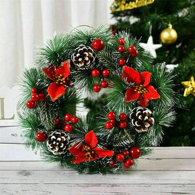 12 Inch Artificial Christmas Wreath Front Door Decor Indoor and Outdoor Holiday Hanging Decoration Wall Hanging Wreath Xmas Home Decor