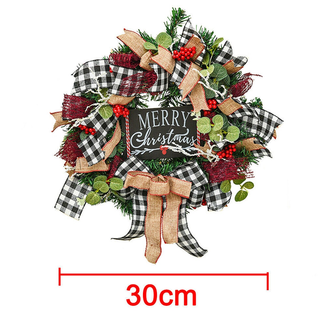 12 Inch Artificial Christmas Wreath Front Door Decor Indoor and Outdoor Holiday Hanging Decoration Wall Hanging Wreath Xmas Home Decor