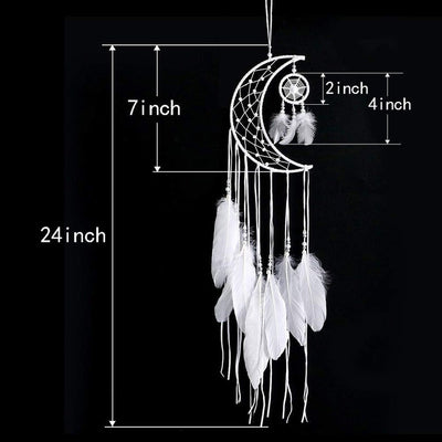 New Moon Dream Catcher White Feather Wall Hanging Dreamcatcher/ Home Decor/ Wedding/ Nursery/ Kids/ Bedroom/ Baby Tent/ Craft Gift