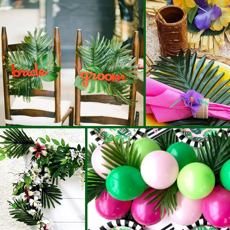 30pcs Artificial Tropical Faux Palm Leaves Safari Hawaiian Luau Summer Party Decorations Tiki Aloha Jungle Beach Theme Wedding Birthday