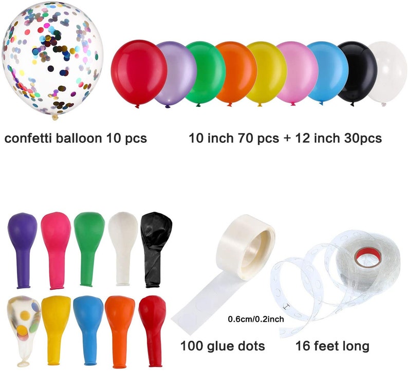 112pcs Rainbow Balloon Garland Kit Multicolor Colorful Balloon Arch Kids Birthday Party Decorations Baby Shower Carnival Circus Fiesta