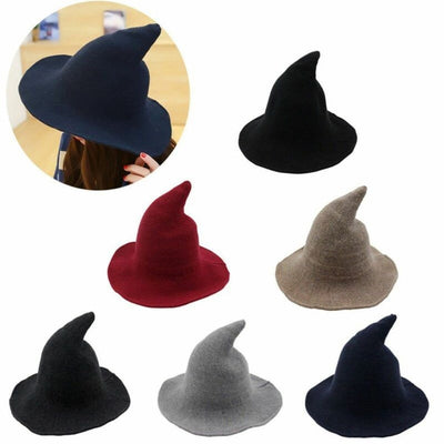 Witch Hat Halloween Hat Halloween Party Costume Wool Knitted Hipster Witch Hat Black Wizard Hat Witches Costume Cosplay Accessory