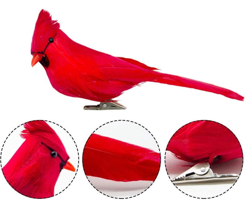 Lifelike Cardinal with Clips Christmas Tree Ornament Artificial Red Bird with Feathers Art Crafts Home Festival Wedding Decoration