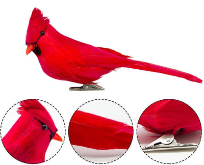 Lifelike Cardinal with Clips Christmas Tree Ornament Artificial Red Bird with Feathers Art Crafts Home Festival Wedding Decoration