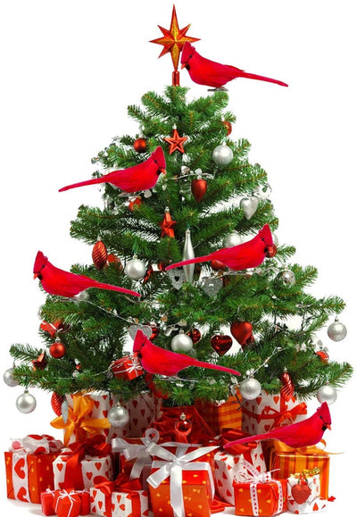 Lifelike Cardinal with Clips Christmas Tree Ornament Artificial Red Bird with Feathers Art Crafts Home Festival Wedding Decoration