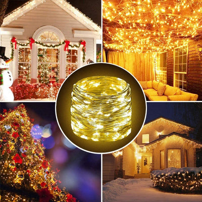 2 Pack 100 LED Solar String Lights 33ft Waterproof Fairy Lights Christmas Garden Patio Party Indoor Outdoor Silver Copper Wire Warm White