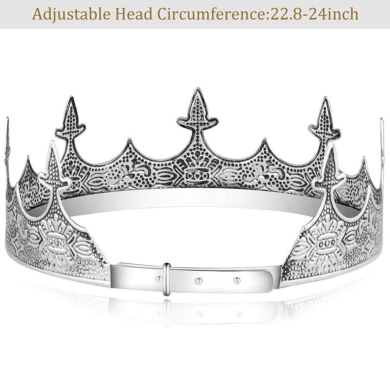 Antique Silver King Crown Men Women Tiaras and Crowns Birthday Party Crown Decorations Prom Party Hats Costume Hair Accessories Royal Crown