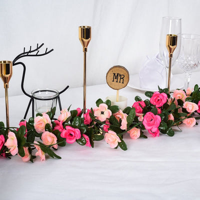 Artificial Silk Rose Rattan Garland Fake Rose Vine Flowers Hanging Rose Ivy Home Hotel Wedding Garden Décor Pink Party Decoration