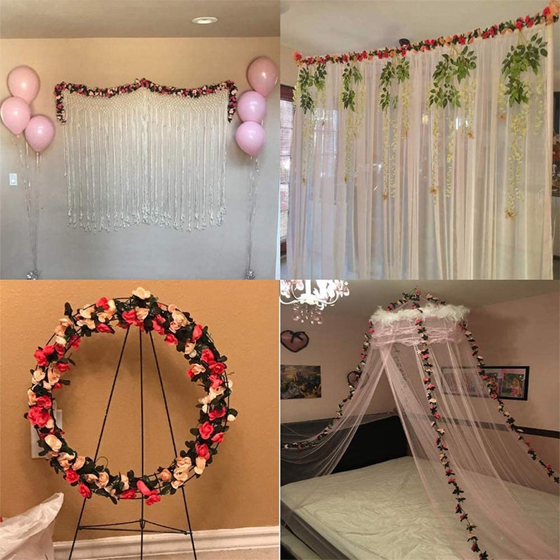 Artificial Silk Rose Rattan Garland Fake Rose Vine Flowers Hanging Rose Ivy Home Hotel Wedding Garden Décor Pink Party Decoration