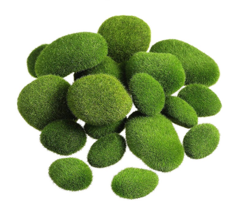 30pcs Artificial Moss Rocks Decorative Faux Green Moss Covered Stones Fake Greenery Home Garden Yard Decoration