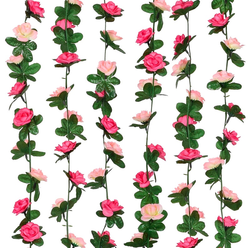 Artificial Silk Rose Rattan Garland Fake Rose Vine Flowers Hanging Rose Ivy Home Hotel Wedding Garden Décor Pink Party Decoration