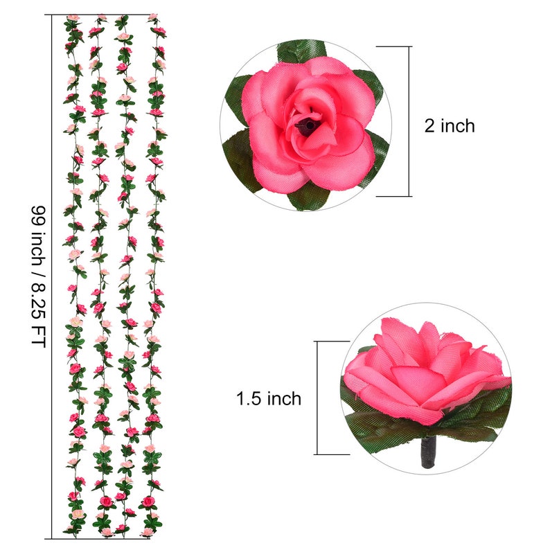 Artificial Silk Rose Rattan Garland Fake Rose Vine Flowers Hanging Rose Ivy Home Hotel Wedding Garden Décor Pink Party Decoration