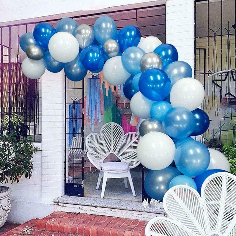 117pcs Blue Balloon Baby Shower Garland Arch Kit Navy Royal Blue Silver Metallic Balloons Baby Boy Party Decorations Decor Christening