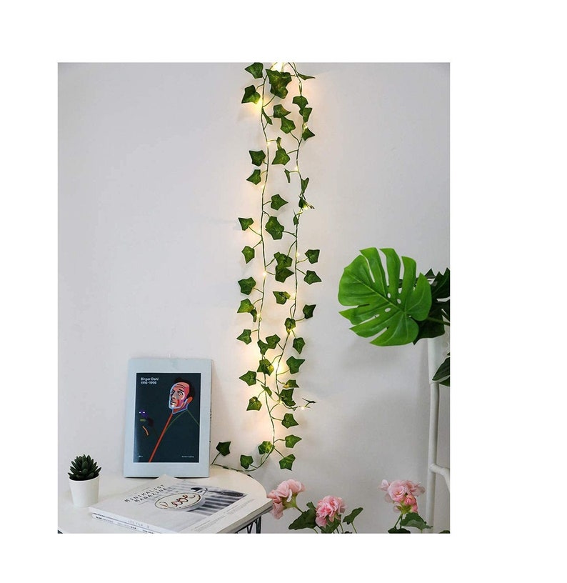 6.5ft 20 LED Ivy String Lights Vine Lights Fairy Lights Garland Wreath Artificial Green Leaf Maple Garland Home Room Bedroom Wall Decoration