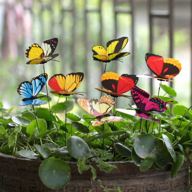 50pcs Butterfly Stakes Outdoor Planter Flower Pot Bed Garden Decor Fairy Garden Accessories Gardening Gifts Yard Art