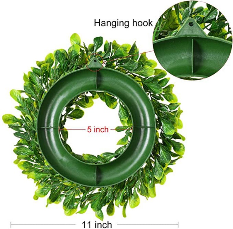 Boxwood Wreath Artificial Eucalyptus Wreath Fake Green Leaves Wreath Plastic Greenery Wreath Porch Door Wall Window Decoration Wedding Decor