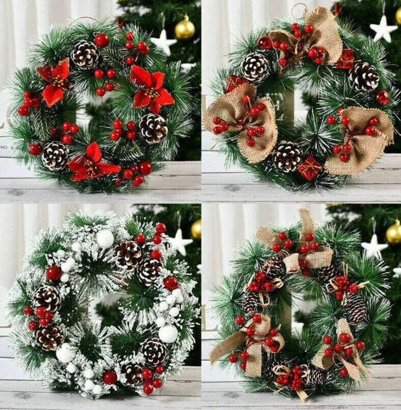 12 Inch Artificial Christmas Wreath Front Door Decor Indoor and Outdoor Holiday Hanging Decoration Wall Hanging Wreath Xmas Home Decor