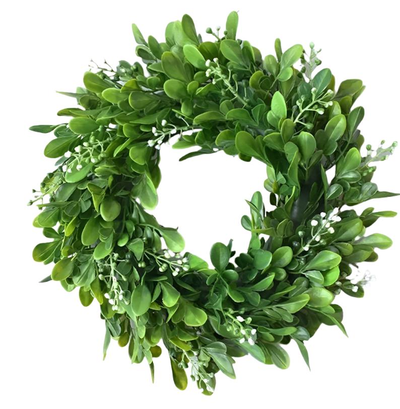 Boxwood Wreath Artificial Eucalyptus Wreath Fake Green Leaves Wreath Plastic Greenery Wreath Porch Door Wall Window Decoration Wedding Decor
