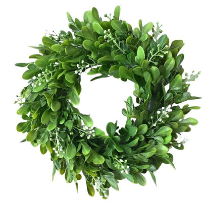 Boxwood Wreath Artificial Eucalyptus Wreath Fake Green Leaves Wreath Plastic Greenery Wreath Porch Door Wall Window Decoration Wedding Decor