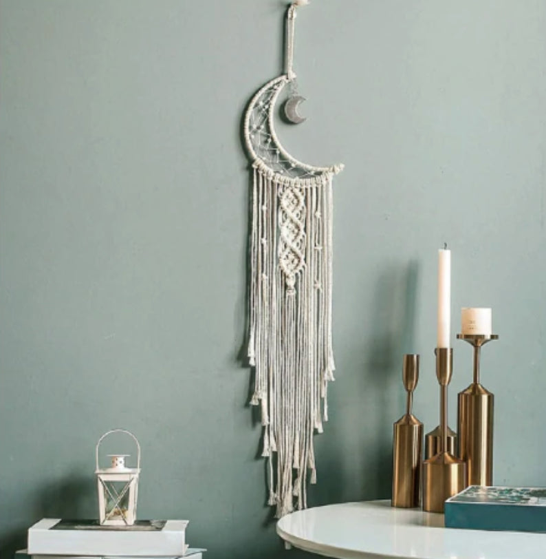 Macrame Moon Dream Catcher Woven Wall Hanging Tapestry Boho Chic Bohemian Handmade Decoration Kids Room Home Wedding