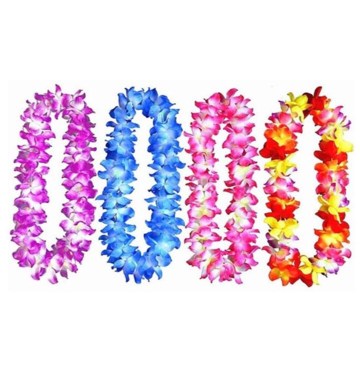 4pcs Hawaiian Party Leis Hula Thickened Dance Garland Artificial Flowers Neck Loop Flower Leis Aloha Luau Party Favors Tropical Themed