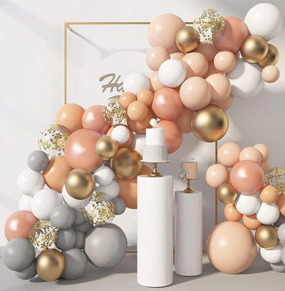 128Pcs Pastel Orange Gray Gold Balloon Arch Macaron Blush Balloon Garland Kit Wedding Bridal Shower Birthday Party Baby Shower Decorations