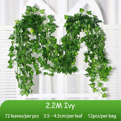 12Pack 84feet Artificial Ivy Greenery Fake Ivy Leaves Garland Hanging Vine Plants Home Party Wall Decor Wedding Decoration Silk Green Vines