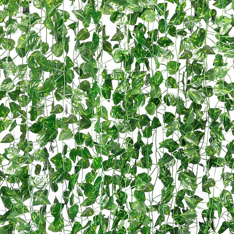 12Pack 84feet Artificial Ivy Greenery Fake Ivy Leaves Garland Hanging Vine Plants Home Party Wall Decor Wedding Decoration Silk Green Vines