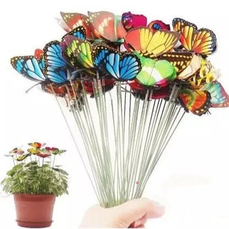 50pcs Butterfly Stakes Outdoor Planter Flower Pot Bed Garden Decor Fairy Garden Accessories Gardening Gifts Yard Art