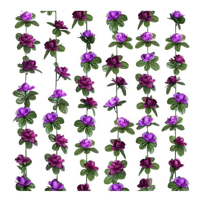 45 Heads Artificial Flower Vines Fake Roses Rattan Ivy Hanging Floral Garland Decor Wedding Arch Birthday Party Event Background Wall Purple