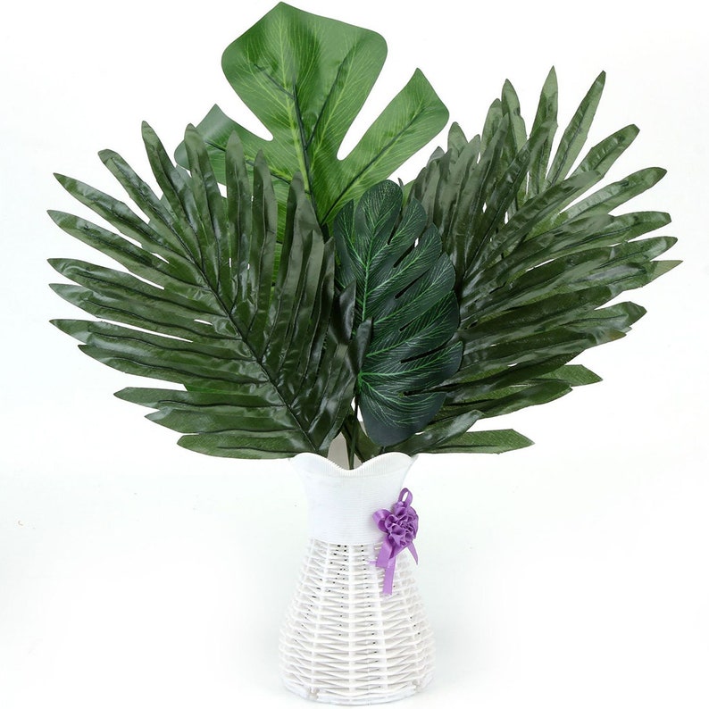 30pcs 3 Kinds Artificial Jungle Leaf Stems Tropical Leaf Decorations Faux Palm Leaves Leaves Hawaiian Jungle Luau Party Decorations Home