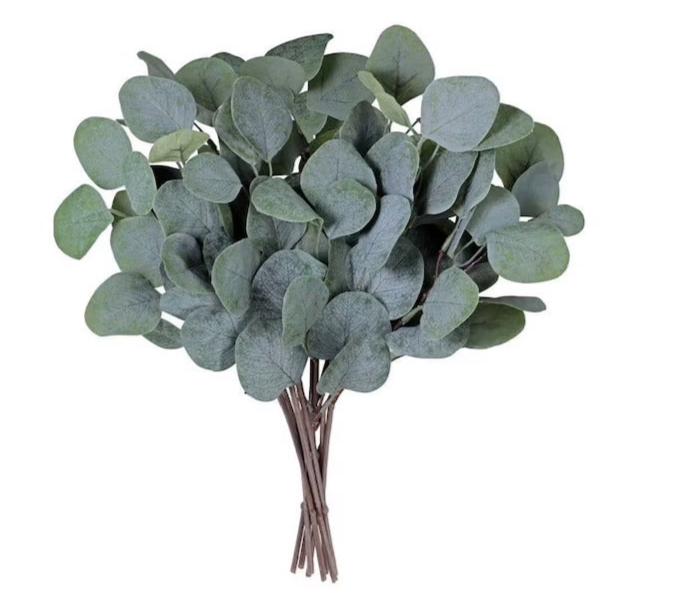 10Pcs Artificial Eucalyptus Leaf Stems Silver