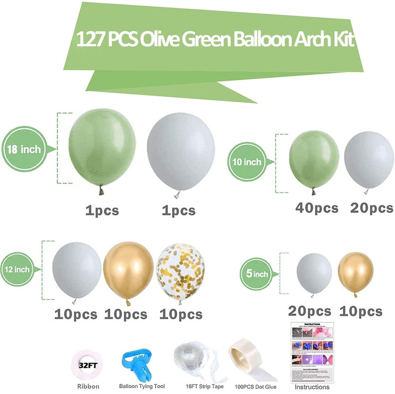 127pcs Olive Green Balloons Arch Garland Kit Retro Green Gold Confetti Balloon Set Sage Green Wedding Birthday Baby Shower Decoration