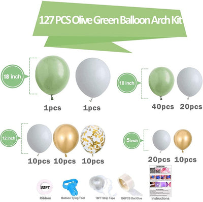 127pcs Olive Green Balloons Arch Garland Kit Retro Green Gold Confetti Balloon Set Sage Green Wedding Birthday Baby Shower Decoration