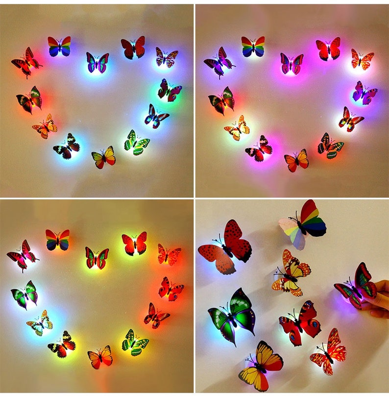 12Pcs 3D LED Butterfly Wall Decals DIY Night Light Removable Mural Stickers Kids Room Nursery Bedroom Decor Home Decoration