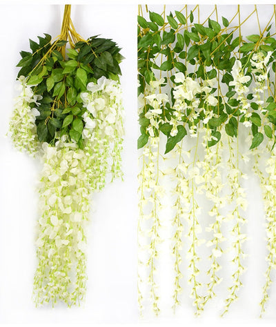 12x 3.6ft Artificial White Wisteria Vine Fake Wisteria Garland Silk Flowers Wedding Arch Decor Home Garden Party Decorations