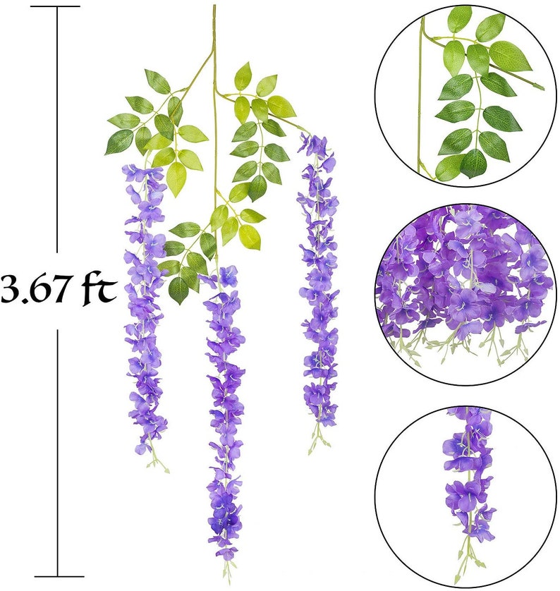 12x 3.6Ft Artificial Purple Wisteria Garland Fake Wisteria Vines Silk Flowers Wedding Arch Decor Home Garden Party Decorations