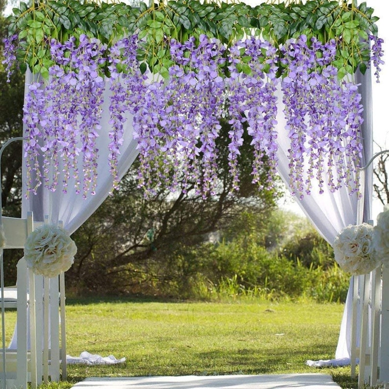 12x 3.6Ft Artificial Purple Wisteria Garland Fake Wisteria Vines Silk Flowers Wedding Arch Decor Home Garden Party Decorations