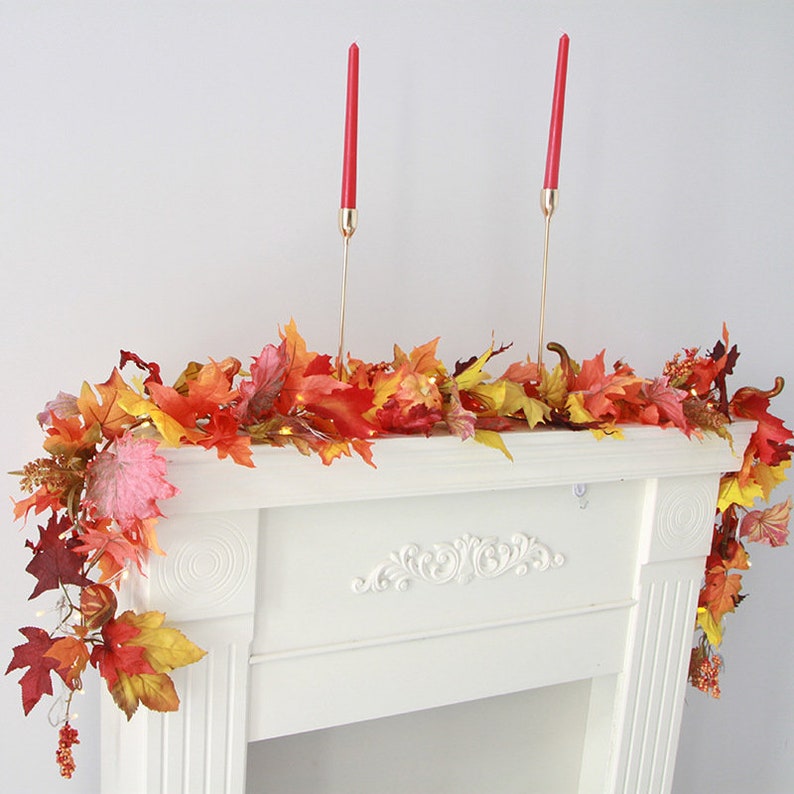 5.9ft Fall Leaves Garland Autumn Leave Garland Fake Garland for Mantel Hanging Thanksgiving Decor Indoor Outdoor Home Fireplace Decorations